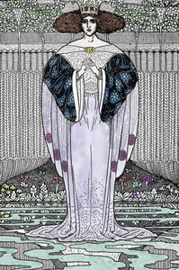 Representation of the Lady of the Lake (Nimue, Viviane) Illustration by Louis Rhead (1858-1926) for “King Arthur and his knights” by Louis John Rhead
