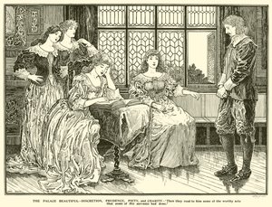 The Palace Beautiful, Discretion, Prudence, Piety, and Charity by Louis John Rhead
