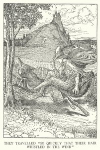 The travelled so quickly that their hair whistled in the wind by Louis John Rhead