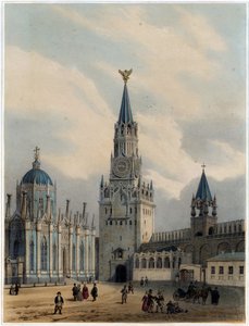 The Spasskaya Tower and Saint Catherine Church of Ascension Convent in the Moscow Kremlin