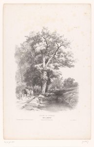 Hunters with Dogs Along a Ditch in a Forest (Drawing Course Landscapes) (Cours de Paysage) by Louis Julien Jacottet