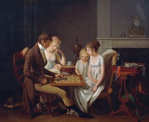 Painting of family game of checkers