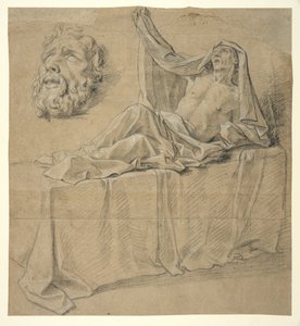 Reclining Figure and Mask of a Bearded Man (Study for "The Burial of Raymond the Deacon") by Louis Licherie de Beuron (attr. to)