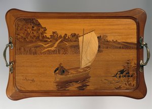 Tray with lake scene