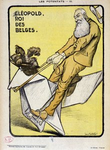 Portrait caricature of Leopold, King of the Belgians on a paper horse - by Louis Malteste, in 