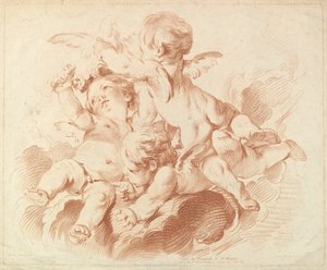 The Air: A Group of Three Putti on Clouds by Louis Marin Bonnet