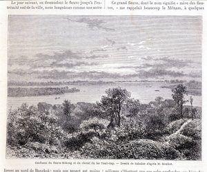 Confluence of the Mekong River and Lake Touli Channel - Drawing by Sabatier according to Mr. Mouhot. Tour du Monde
