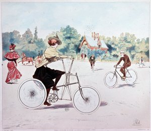 Woman on bike - drawing by L. Vallet