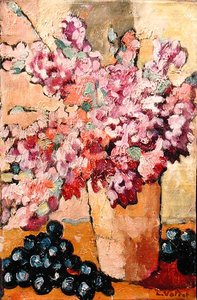 Still Life with Flowers and Black Grapes by Louis Valtat