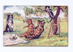 Apples Falling on Two Cats at a Picnic, c.1880 by Louis Wain