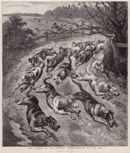 Hounds in full cry at the start of the hunting season by Louis Wain