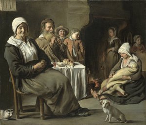 Peasant Interior with an Old Flute Player