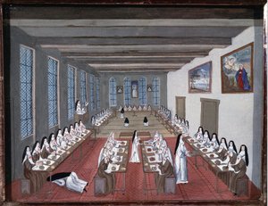 Nuns in the refectory of Abbey of Port-Royal-des-Champs by Louise Madeleine Cochin