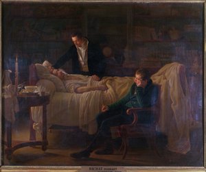 Marie Francois Xavier Bichat dying surrounded by the doctors Esparon and Philibert Joseph Roux by Louise Marie Jeanne Hersent