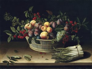Still Life with a Basket of Fruit and a Bunch of Asparagus