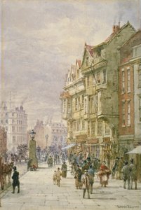 View East Along Holborn with Figures and Horse-Drawn Vehicles on the Street, London by Louise Rayner