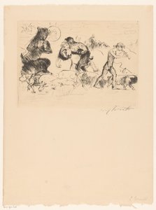 Satyrs, a Nymph, a Faun, and a Herd of Pigs by Lovis Corinth (signed by artist)