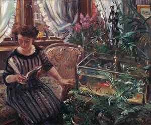 A Woman Reading near a Goldfish Tank by Lovis Corinth