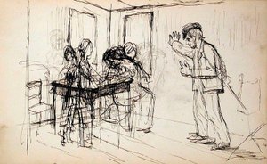 Loghouse (recto), Figures in Interior (verso) by Lovis Corinth