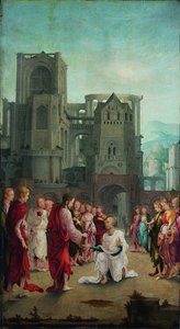 Christ Hands the Keys Over to St. Peter by Lower Rhenish pupil of Wolf Huber