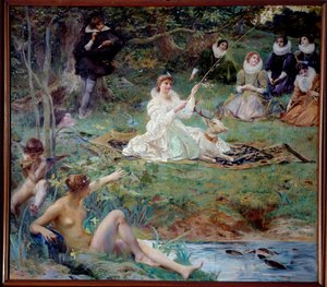 Marie F. des Ursins, Duchess of Montmorency and the Poet Theophile de Viau at Chantilly by Luc Oliver Merson