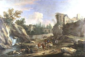 Travellers in the Campagna by Luca Carlevaris