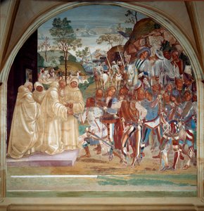 Saint Benedict of Nursia welcoming Totila, king of the Ostrogoths (fresco) by Luca Signorelli