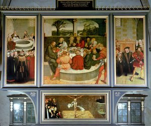 Triptych: Philipp Melanchthon Performs a Baptism Assisted by Martin Luther; The Last Supper with Luther Amongst the Apostles; Luther Makes His Confession