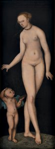 Venus with Cupid as Honey Thief Against a Black Background by Lucas Cranach the Elder