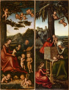 The Holy Family surrounded by Angels & Education of the Virgin Mary (left and right wing of a Lady Altar)