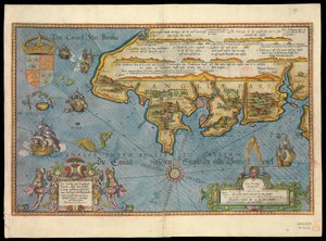 Chart of the Coast of England with the Sea Decorated with Ships and Monster