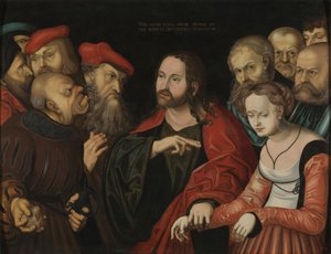 Christ and the Woman Taken in Adultery by Lucas the Elder (after) Cranach