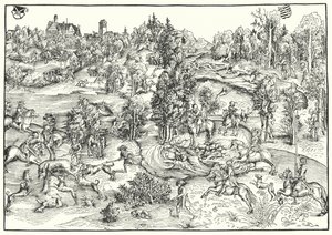 Stag Hunting in a Deer Park or Landscape by Lucas the Elder (after) Cranach
