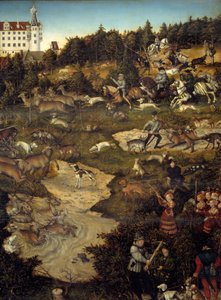 Hunting in honor of Charles V at Torgau Castle (Germany) (detail). Painting by Lucas Cranach