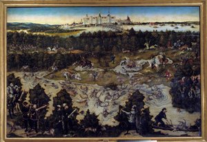 Hunting in honor of Charles V at Torgau Castle in Germany by Lucas the Elder Cranach