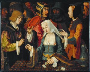 The Card Reader by Lucas van (studio of) Leyden