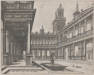 Palace Courtyard with Fountain in a Rectangular Basin by Lucas van Doetechum and Johannes