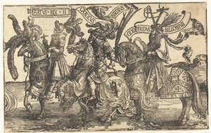 The Heroes King Arthur, Charlemagne, and Godfrey of Bouillon (The Nine Heroes) by Lucas van Leyden