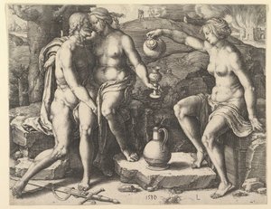 Lot and His Daughters by Lucas van Leyden