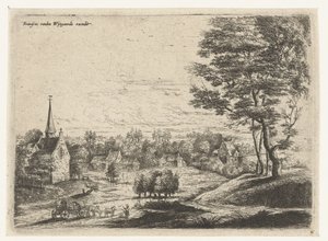 View of a Village with a Covered Wagon (Five Landscapes series) by Lucas van Uden