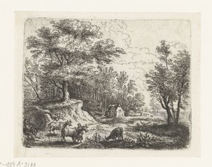 Landscape with Three Cows and a Woman by Lucas van Uden