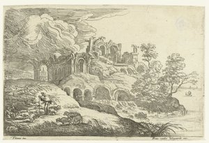 Ruins by a Lake by Lucas van Uden