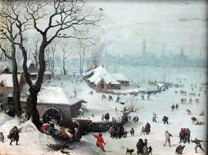 Winter Landscape near Antwerp with Snowfall by Lucas van Valckenborch