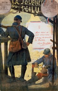 Two French soldiers going through care packets sent from home by Lucien Hector Jonas