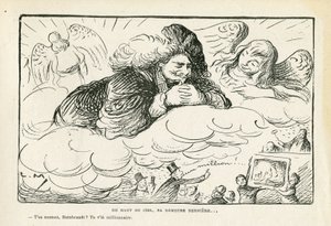Illustration in Le Rire, 21/06/13 - From the Top of the Sky, His Final Resting Place (engraving) by Lucien Metivet