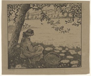 Girl Under a Tree in a Meadow