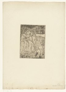 Woman with Two Girls in a Meadow by Lucien Pissarro