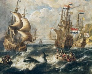 Whale Fishing (detail) by Ludolf I Backhuysen