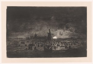 Dutch Winter Landscape with Windmills and Skaters by Ludovic Napoléon Lepic