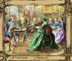 Reading of Hamlet - Johann Wolfgang von Goethe in Strasbourg 1770 - engraving after Ludwig Pietsch by Ludwig (after) Pietsch